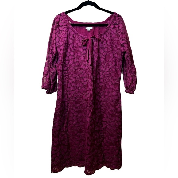 Garnet Hill Cranberry Boheme Easy Lace Overlay Midi Dress Size 16 - Picture 2 of 9